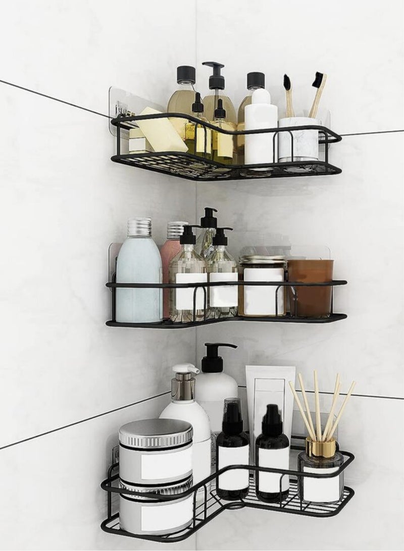 3-Piece Bathroom Shelf Shower Shampoo Soap Organizer Wall Mounts Storage Rack Black