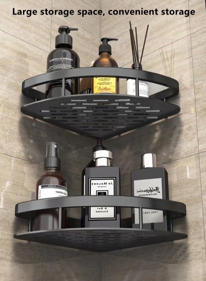 3-Pieces Bathroom Shelf Shower Shampoo Soap Organizer Wall Mounts Storage Rack Aluminum  Alloy Black 28x21x5 Centimeter