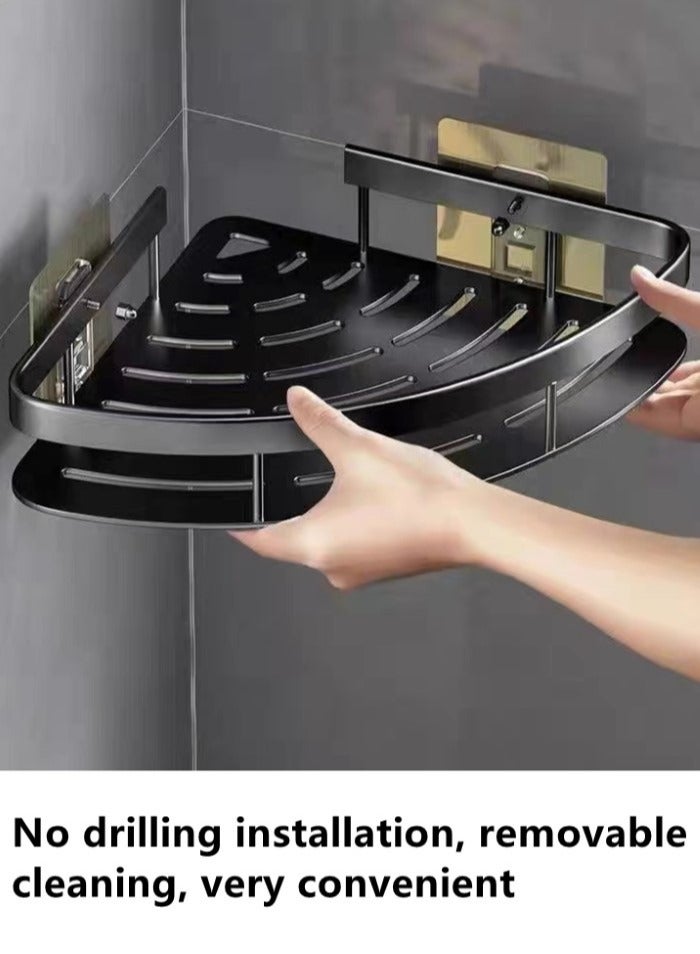 3-Pieces Bathroom Shelf Shower Shampoo Soap Organizer Wall Mounts Storage Rack Aluminum  Alloy Black 28x21x5 Centimeter