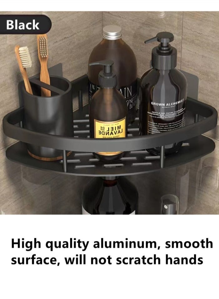3-Pieces Bathroom Shelf Shower Shampoo Soap Organizer Wall Mounts Storage Rack Aluminum  Alloy Black 28x21x5 Centimeter