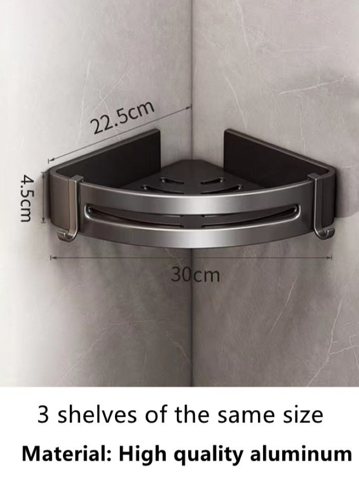 3-Piece Bathroom Rack Shower Shampoo Organizer Wall Mounted Storage Rack And Hooks Aluminum  Alloy Black 30x22.5x4.5 cm