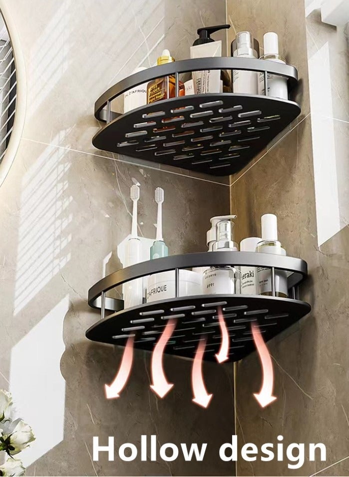 3-Pieces Bathroom Shelf Shower Shampoo Soap Organizer Wall Mounts Storage Rack Aluminum  Alloy Black 28x21x5 Centimeter