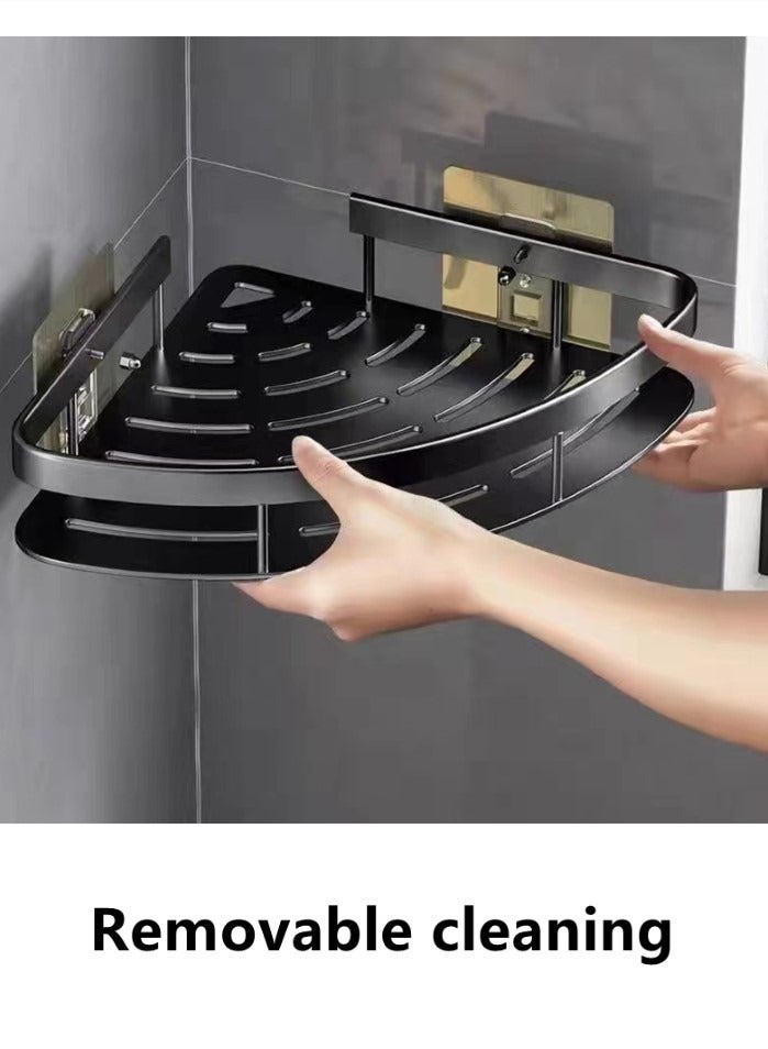 3-Pieces Bathroom Shelf Shower Shampoo Soap Organizer Wall Mounts Storage Rack Aluminum  Alloy Black 28x21x5 Centimeter