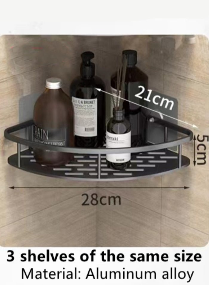 3-Pieces Bathroom Shelf Shower Shampoo Soap Organizer Wall Mounts Storage Rack Aluminum  Alloy Black 28x21x5 Centimeter