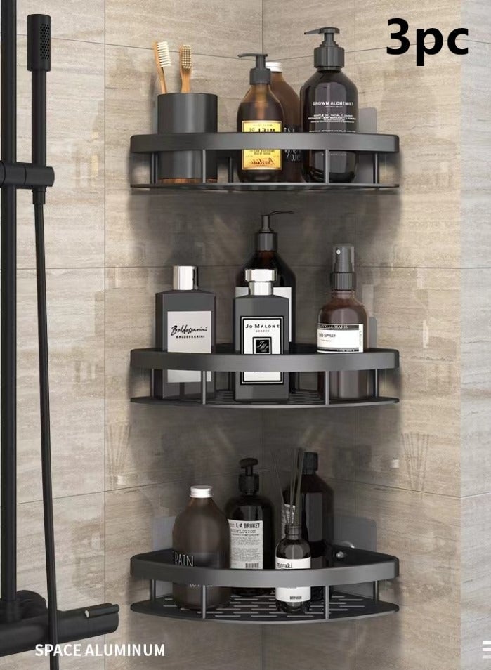 3-Pieces Bathroom Shelf Shower Shampoo Soap Organizer Wall Mounts Storage Rack Aluminum  Alloy Black 28x21x5 Centimeter