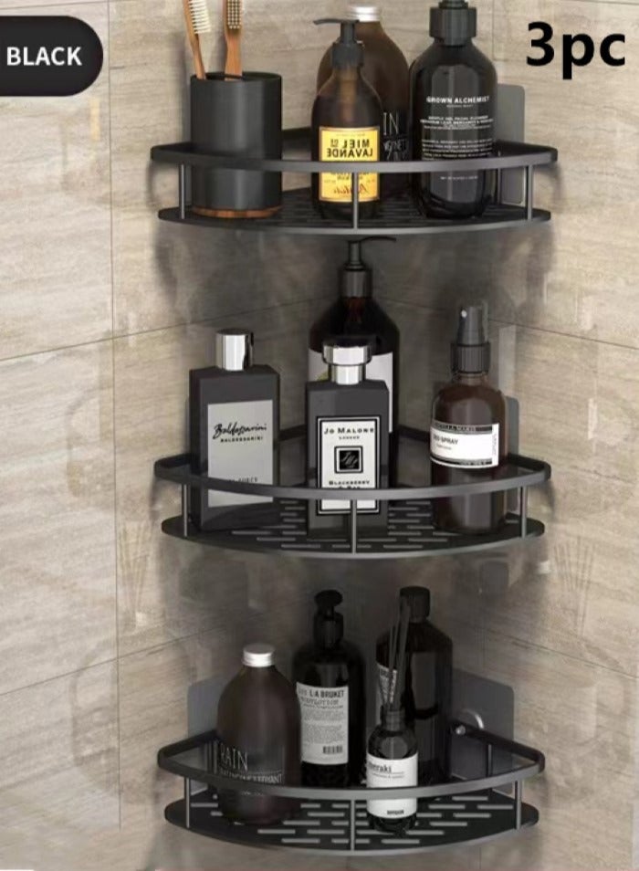 3-Pieces Bathroom Shelf Shower Shampoo Soap Organizer Wall Mounts Storage Rack Aluminum  Alloy Black 28x21x5 Centimeter