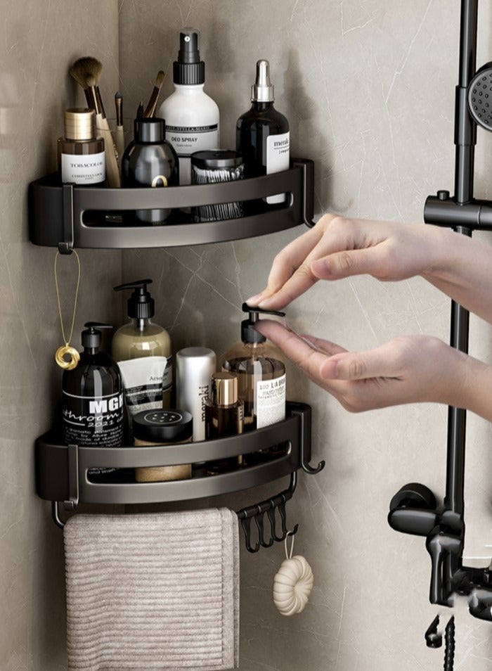 6-Piece Bathroom Rack Shower Shampoo Organizer Wall Mounted Storage Rack And Hooks And Towel Rack Black
