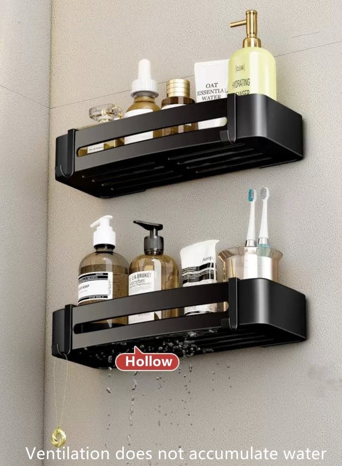 6-Piece Bathroom Rack Shower Shampoo Organizer Wall Mounted Storage Rack And Hooks And Towel Rack Black