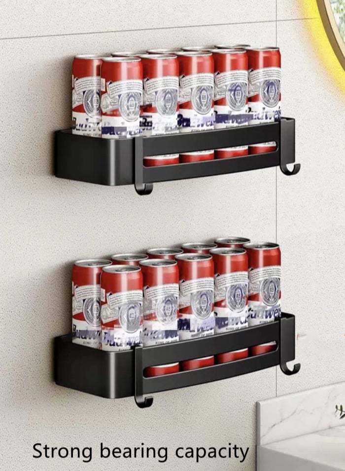 6-Piece Bathroom Rack Shower Shampoo Organizer Wall Mounted Storage Rack And Hooks And Towel Rack Black