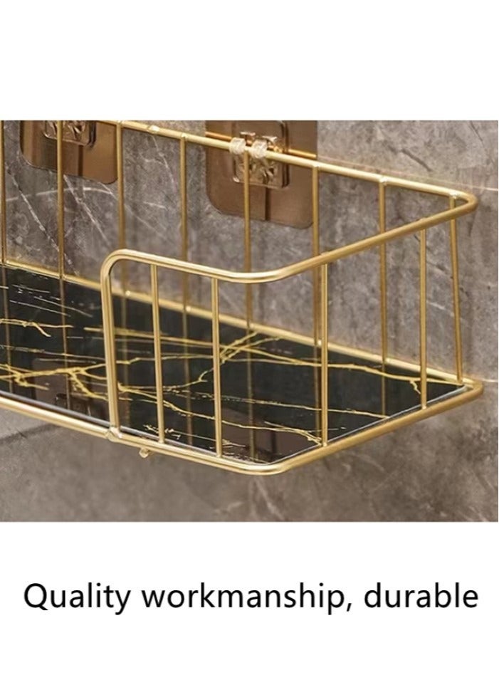 2-Piece Bathroom Shelf Shower Shampoo Soap Organizer Wall Mounts Storage Rack Black/Gold 34.5x13x7.5 Centimeter