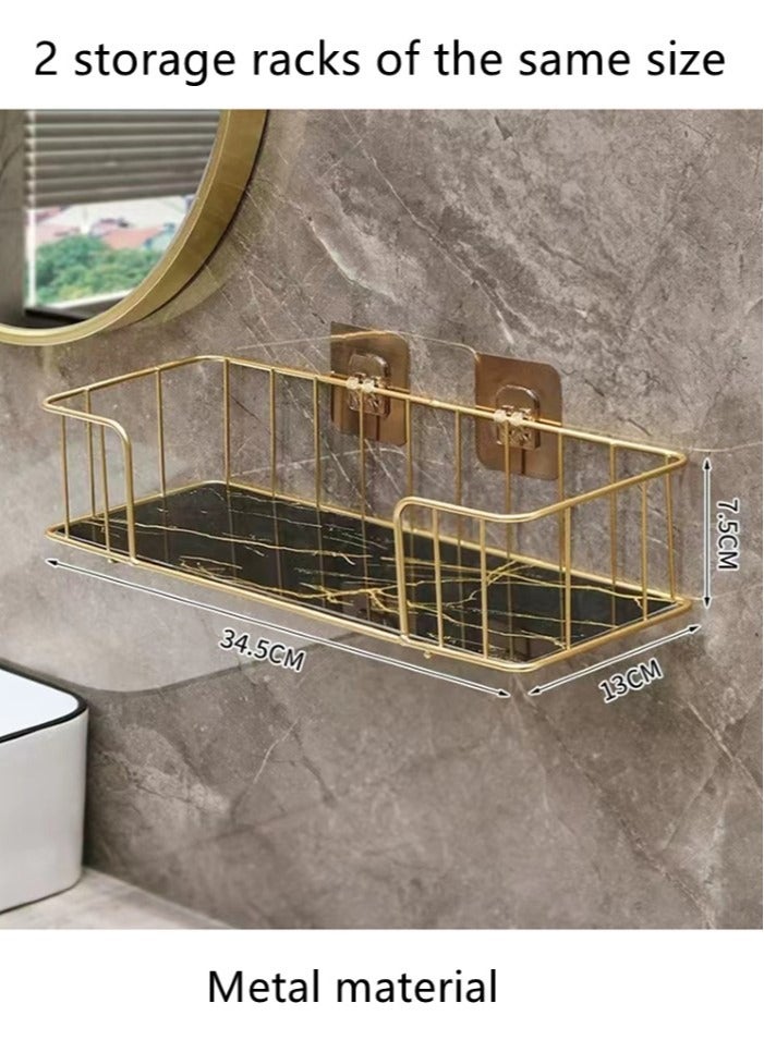 2-Piece Bathroom Shelf Shower Shampoo Soap Organizer Wall Mounts Storage Rack Black/Gold 34.5x13x7.5 Centimeter