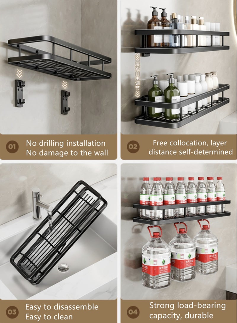 2-Pieces Bathroom Shelf Shower Shampoo Soap Organizer Wall Mounts Storage Rack Steel Black  40x12x5 cm