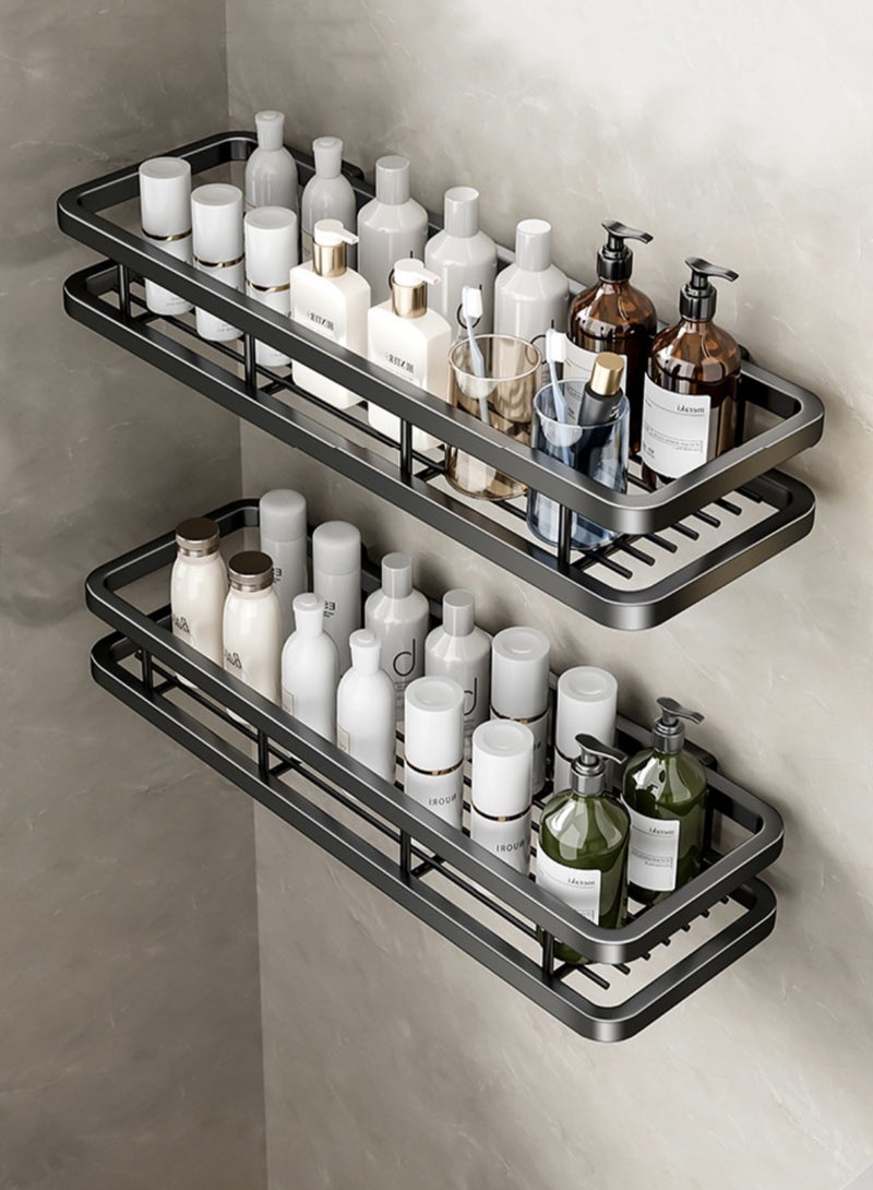 2-Pieces Bathroom Shelf Shower Shampoo Soap Organizer Wall Mounts Storage Rack Steel Black  40x12x5 cm