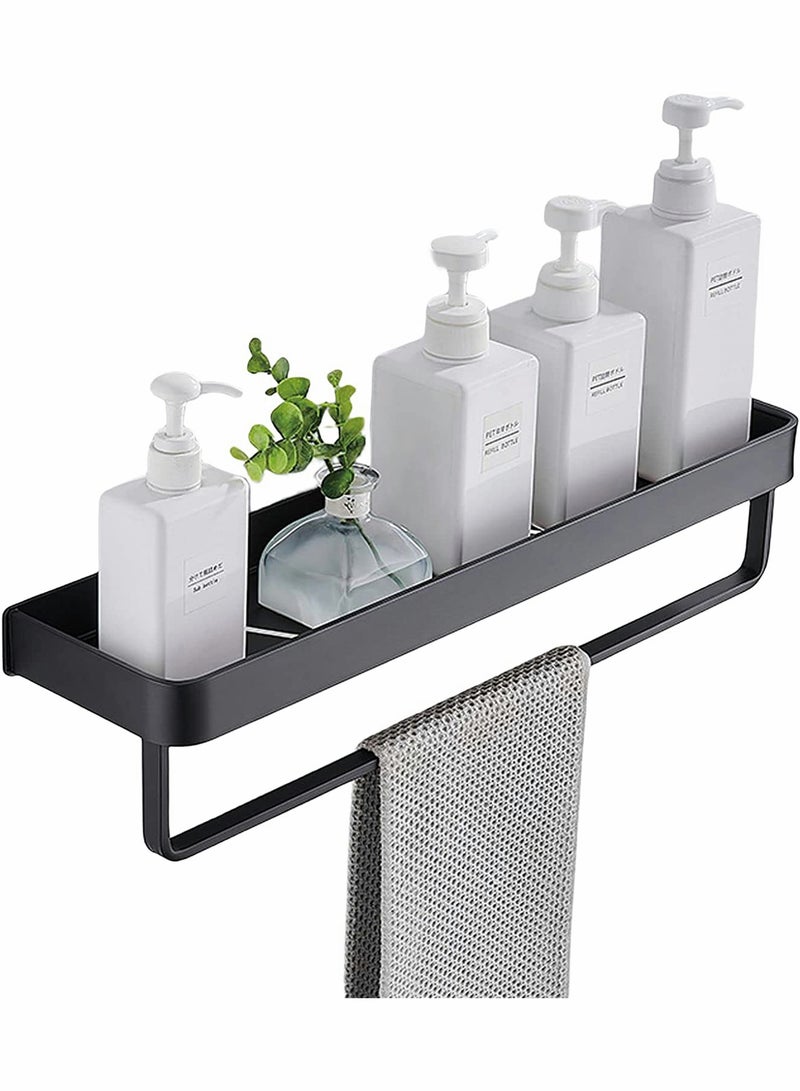 Bathroom Shelf with Towel Bar, Wall Mounted Shower Storage Organizer, Floating Shelf for Bathroom Kitchen Toilet, 15.7inch(Black)