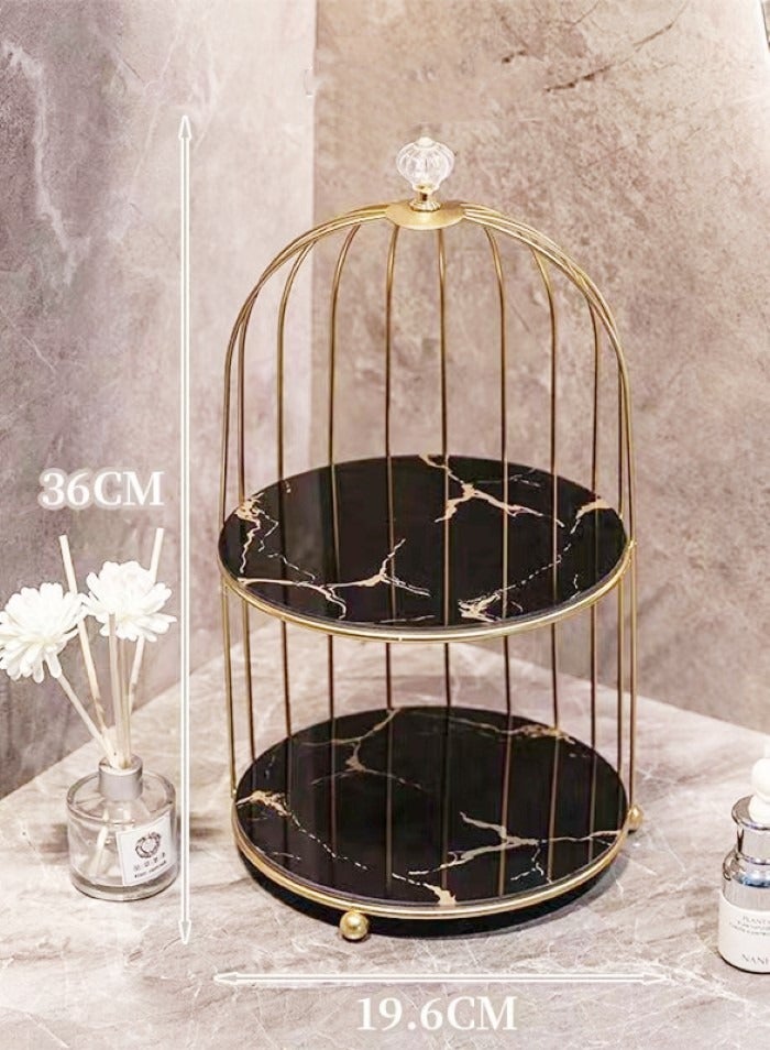 1-Piece Metal Desktop Makeup Organizer Box Storage Box For Bathroom Home Storage Black Golden 36x19.6 cm