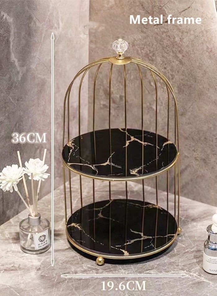 1-Piece Metal Desktop Makeup Organizer Box Storage Box For Bathroom Home Storage Black Golden 36x19.6 cm