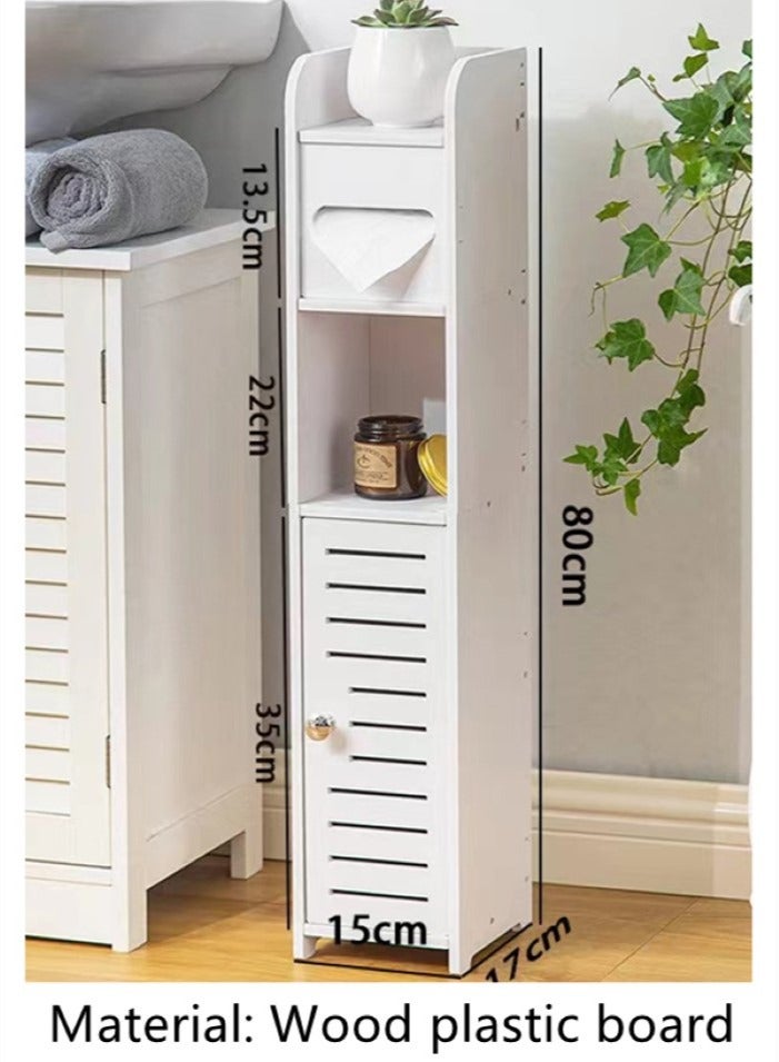 1-Piece Bathroom Multifunction Storage Cabinet Shower Shampoo Shelf Soap Organizer Storage Rack White 15x17x80 Centimeter