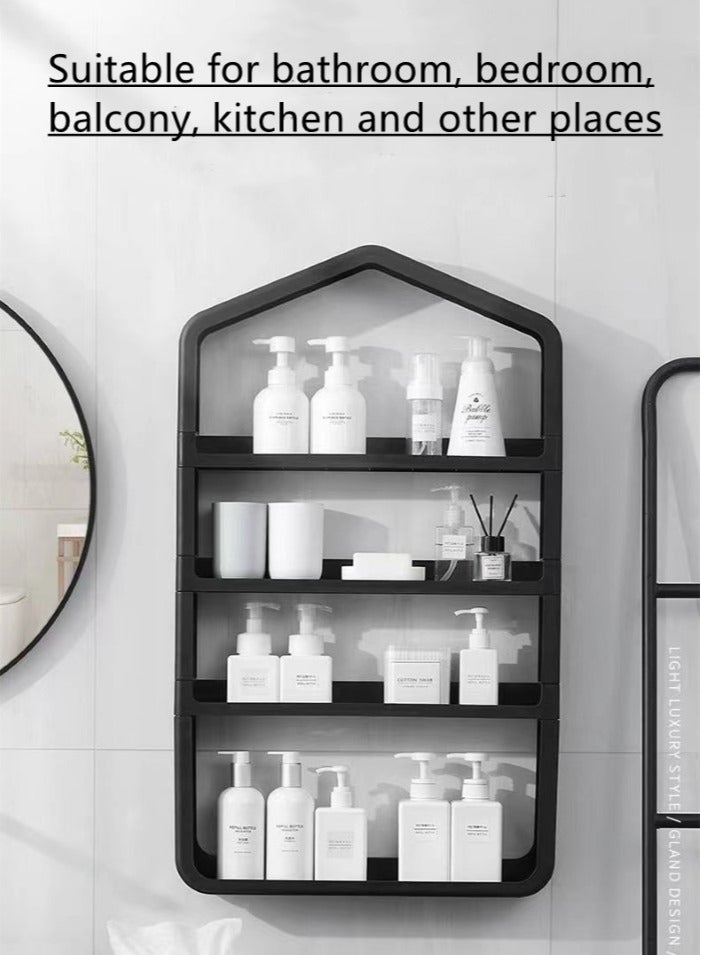 1-Piece 4 Tier Bathroom Shelf Shower Shampoo Soap Organizer Wall Mounts Storage Rack Silver 82.5x49.5x9 Centimeter