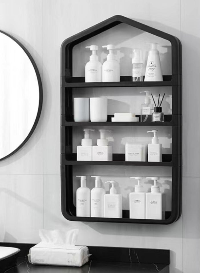 1-Piece 4 Tier Bathroom Shelf Shower Shampoo Soap Organizer Wall Mounts Storage Rack Silver 82.5x49.5x9 Centimeter
