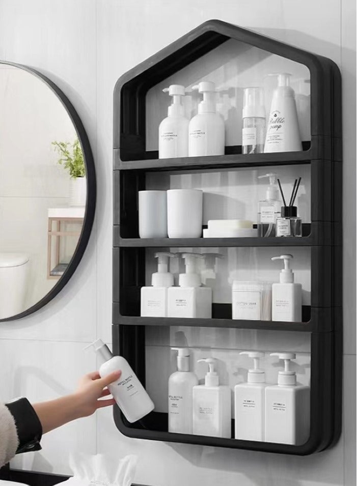 1-Piece 4 Tier Bathroom Shelf Shower Shampoo Soap Organizer Wall Mounts Storage Rack Silver 82.5x49.5x9 Centimeter