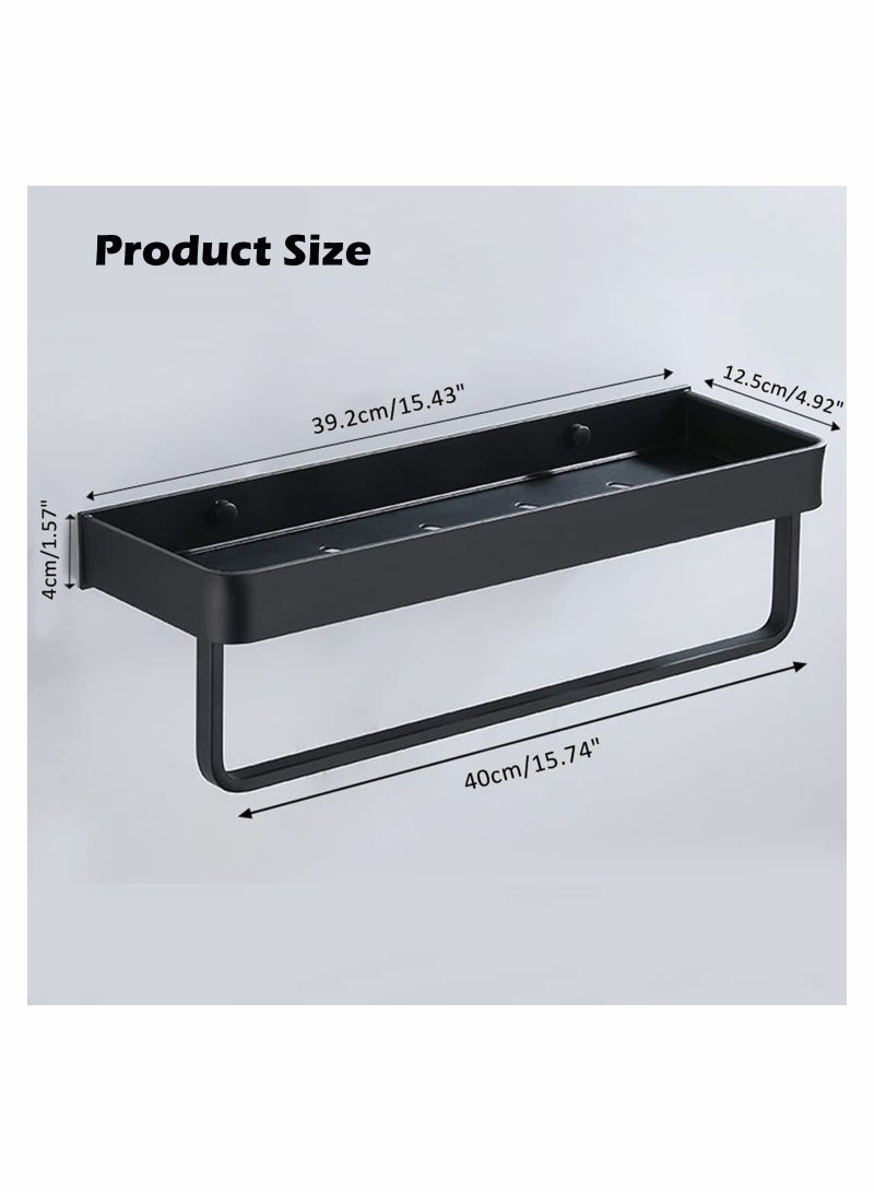 Bathroom Shelf with Towel Bar, Wall Mounted Shower Storage Organizer, Floating Shelf for Bathroom Kitchen Toilet, 15.7inch(Black)