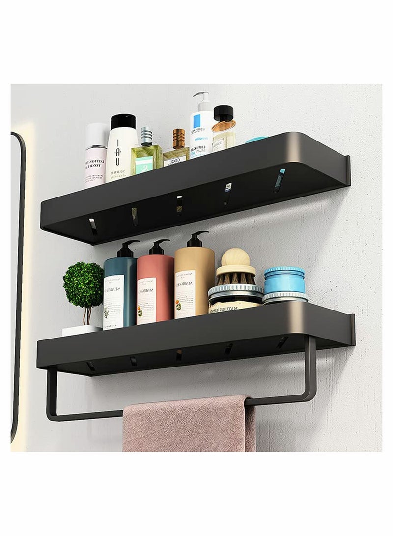 Bathroom Shelf with Towel Bar, Wall Mounted Shower Storage Organizer, Floating Shelf for Bathroom Kitchen Toilet, 15.7inch(Black)