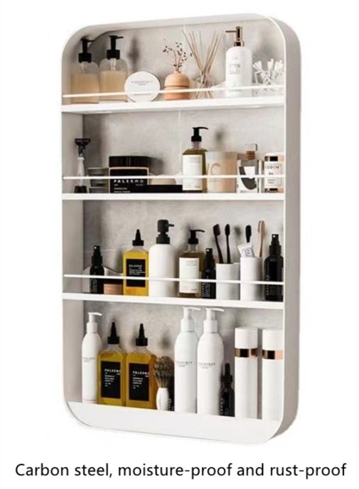 1-Piece 4 Tiers Bathroom Rack Shower Shampoo Organizer Wall Mounted Storage Rack Carbon Steel White 50x70 cm