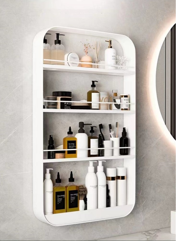 1-Piece 4 Tiers Bathroom Rack Shower Shampoo Organizer Wall Mounted Storage Rack Carbon Steel White 50x70 cm