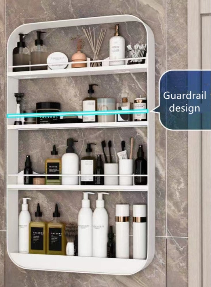1-Piece 4 Tiers Bathroom Rack Shower Shampoo Organizer Wall Mounted Storage Rack Carbon Steel White 50x70 cm