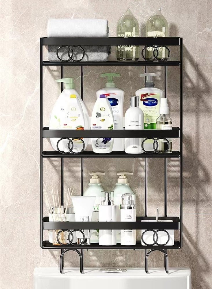 1-Piece 3 Tiers Toilet Storage Rack Bathroom Shower Shampoo Soap Organizer Metal Black 34x15x58 Centimeter