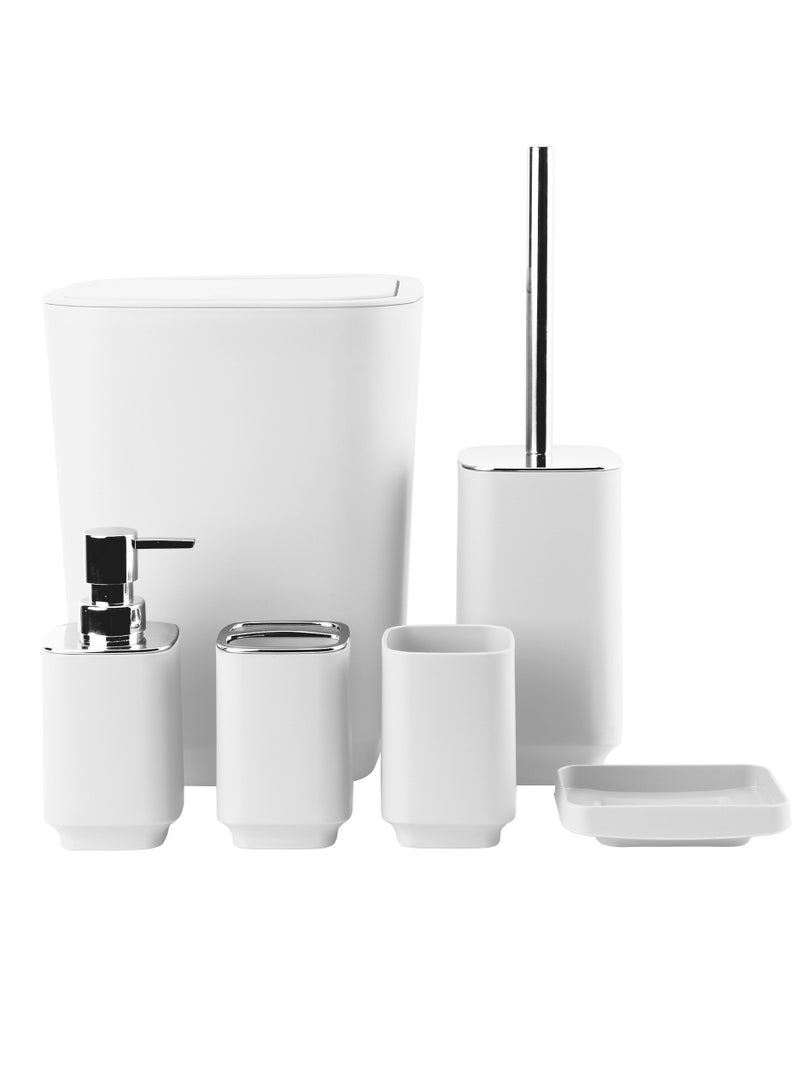 Plastic Toothbrush Holder Bathroom Daily Products Bathroom Cleaning Set Hotel Toilet Brush Six Piece Set (Color: White)