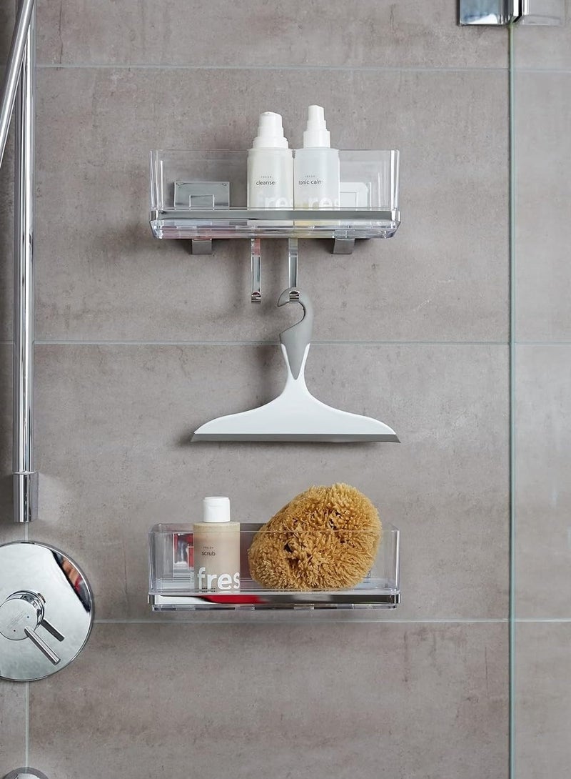 WENKO, Vacuum-Loc Wall Shelf with Hooks Quadro, Plastic ABS, Home Bathroom Storage Space, No Drilling