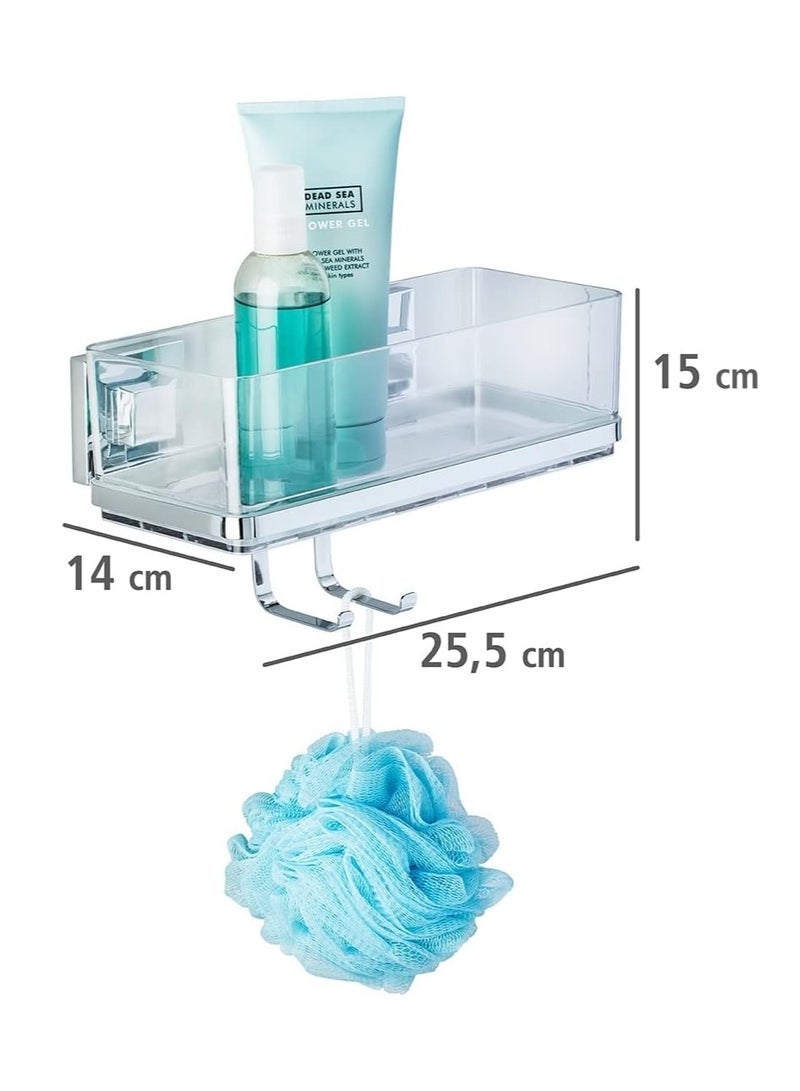 WENKO, Vacuum-Loc Wall Shelf with Hooks Quadro, Plastic ABS, Home Bathroom Storage Space, No Drilling