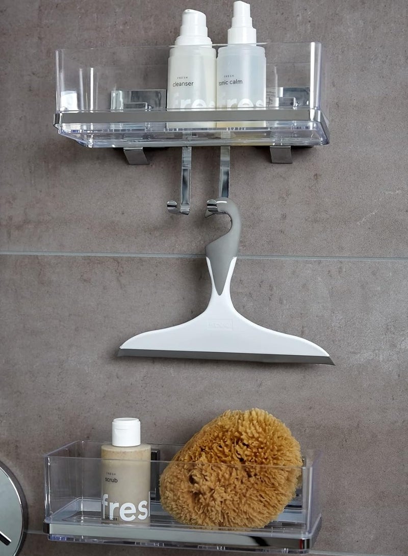 WENKO, Vacuum-Loc Wall Shelf with Hooks Quadro, Plastic ABS, Home Bathroom Storage Space, No Drilling