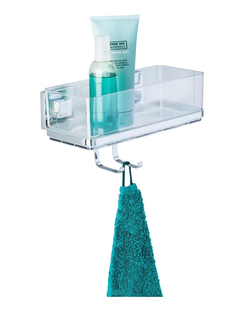 WENKO, Vacuum-Loc Wall Shelf with Hooks Quadro, Plastic ABS, Home Bathroom Storage Space, No Drilling