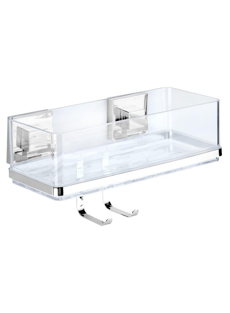 WENKO, Vacuum-Loc Wall Shelf with Hooks Quadro, Plastic ABS, Home Bathroom Storage Space, No Drilling