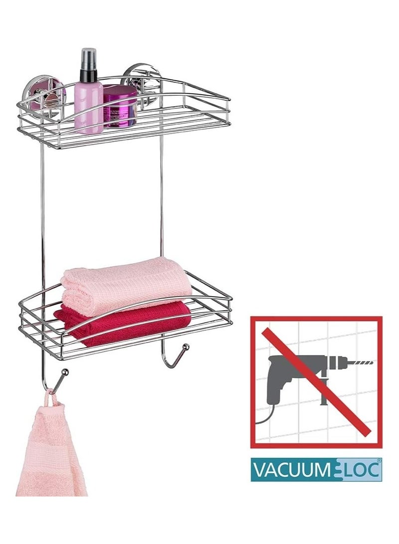 WENKO Vacuum Loc 2 Tier wall rack  fixing without drilling, Steel, Chrome