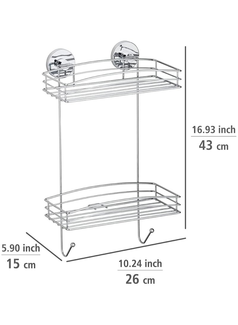 WENKO Vacuum Loc 2 Tier wall rack  fixing without drilling, Steel, Chrome