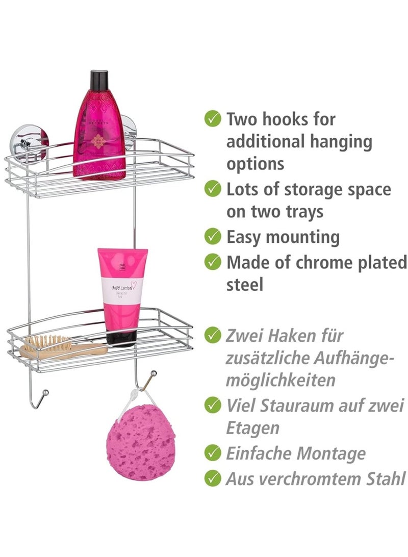WENKO Vacuum Loc 2 Tier wall rack  fixing without drilling, Steel, Chrome