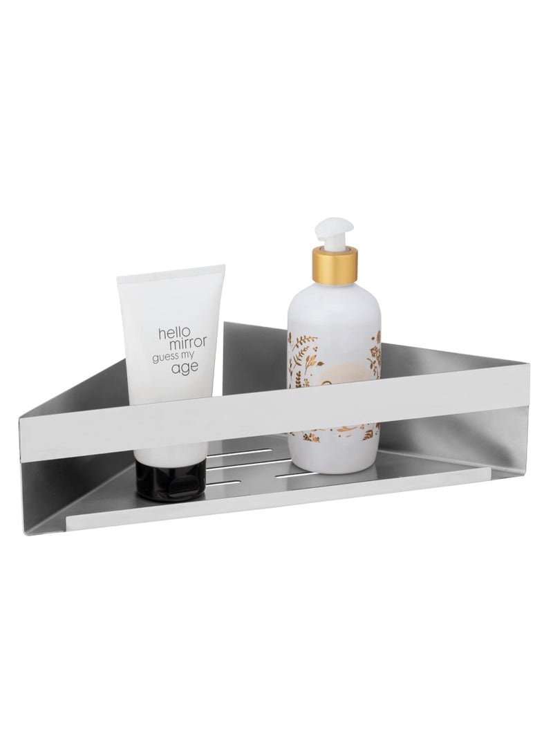 WENKO Turbo-Loc Genova Matt Corner Shelf Bathroom Shelf Made of Matte, High-Quality Stainless Steel for Attaching No Drilling with Adhesive Pad System