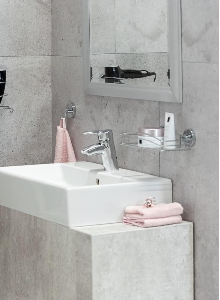 Wenko VacuumLoc Wall Shape Steel Wall Shelf Fixing Without Drilling, Metal Steel