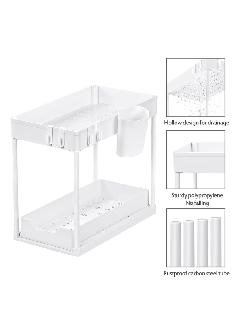3 Pack Under Sink Organizer Pull Out Under Sink Storage, 2 Tier Multi-Purpose Sliding Under The Sink Organizer Bathroom Kitchen Sink Organizer Under Cabinet Shelf for Cleaning Supplies(White)