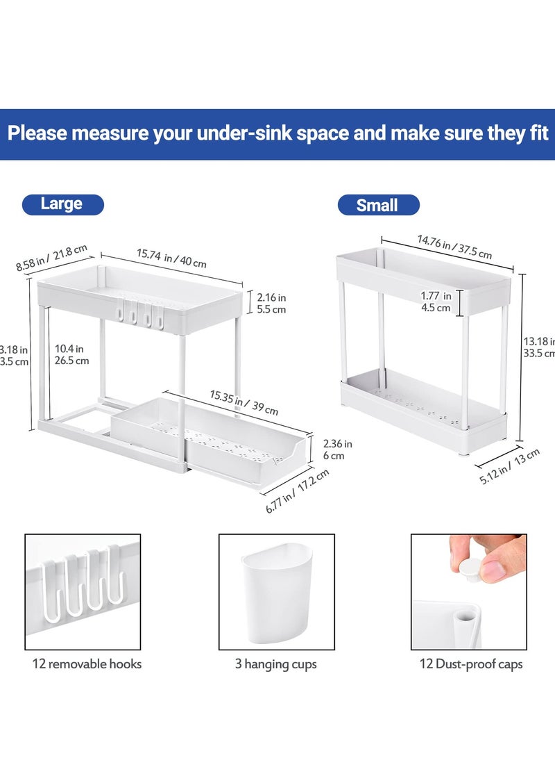 3 Pack Under Sink Organizer Pull Out Under Sink Storage, 2 Tier Multi-Purpose Sliding Under The Sink Organizer Bathroom Kitchen Sink Organizer Under Cabinet Shelf for Cleaning Supplies(White)