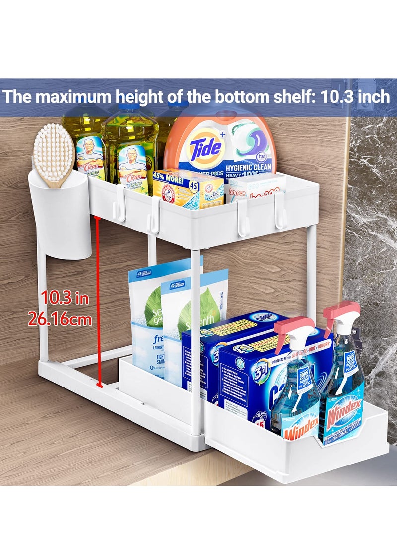 3 Pack Under Sink Organizer Pull Out Under Sink Storage, 2 Tier Multi-Purpose Sliding Under The Sink Organizer Bathroom Kitchen Sink Organizer Under Cabinet Shelf for Cleaning Supplies(White)
