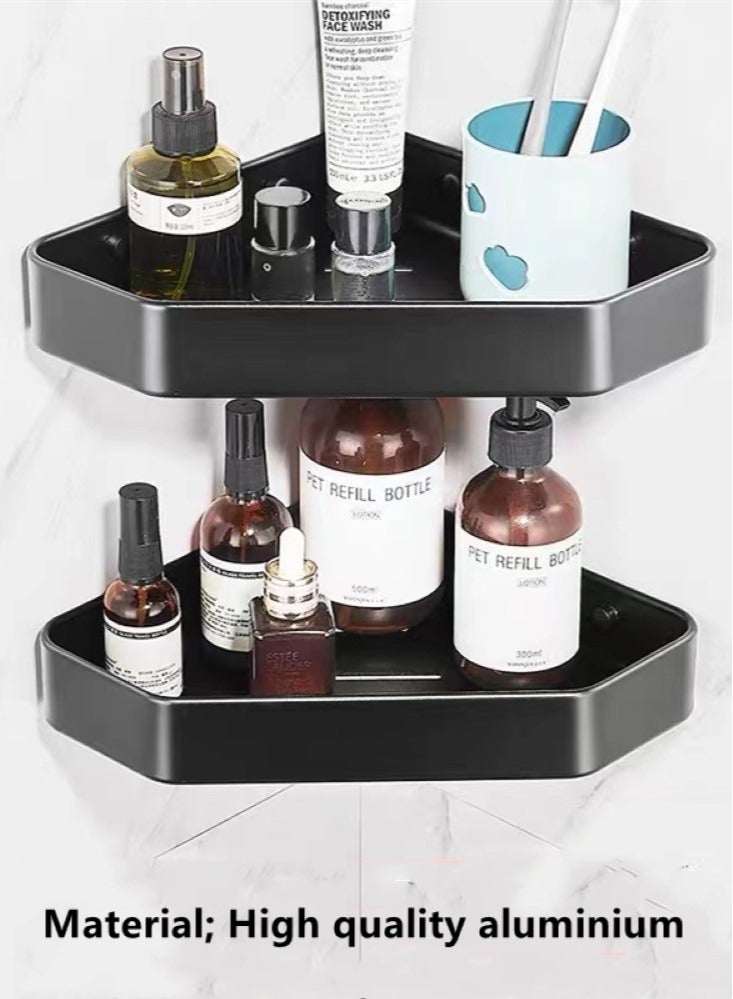 3-Pieces Bathroom Shelf Shower Shampoo Soap Organizer Wall Mounts Storage Rack Aluminium Alloy Black 33x25x5.2 Centimeter