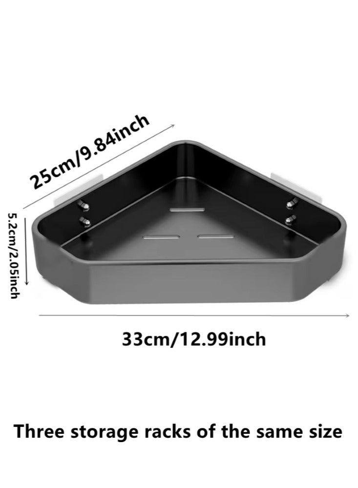 3-Pieces Bathroom Shelf Shower Shampoo Soap Organizer Wall Mounts Storage Rack Aluminium Alloy Black 33x25x5.2 Centimeter