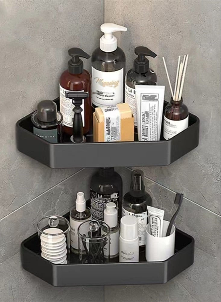 3-Pieces Bathroom Shelf Shower Shampoo Soap Organizer Wall Mounts Storage Rack Aluminium Alloy Black 33x25x5.2 Centimeter