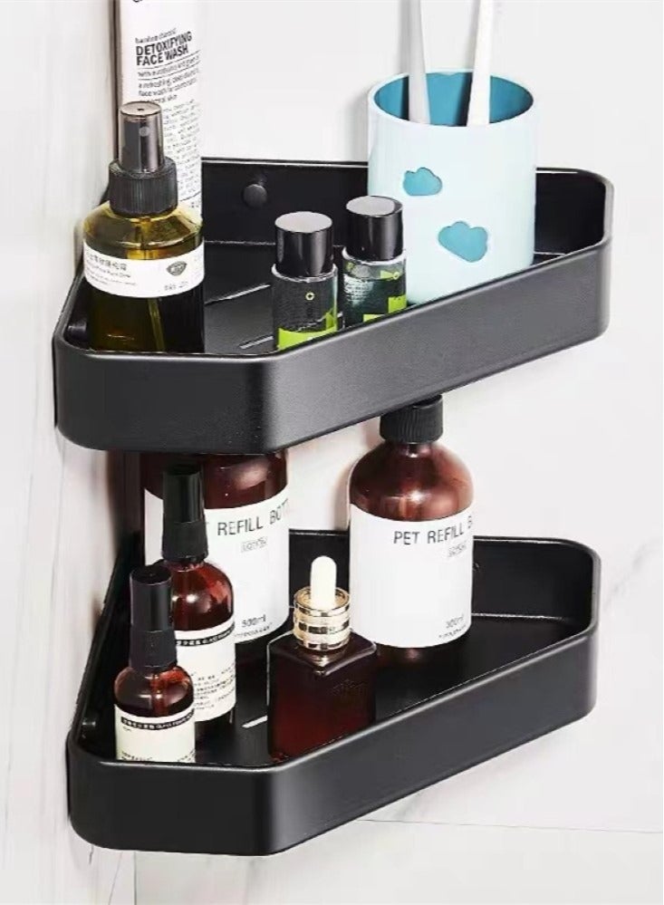 3-Pieces Bathroom Shelf Shower Shampoo Soap Organizer Wall Mounts Storage Rack Aluminium Alloy Black 33x25x5.2 Centimeter