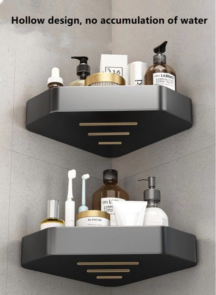3-Pieces Bathroom Shelf Shower Shampoo Soap Organizer Wall Mounts Storage Rack Aluminium Alloy Black 33x25x5.2 Centimeter