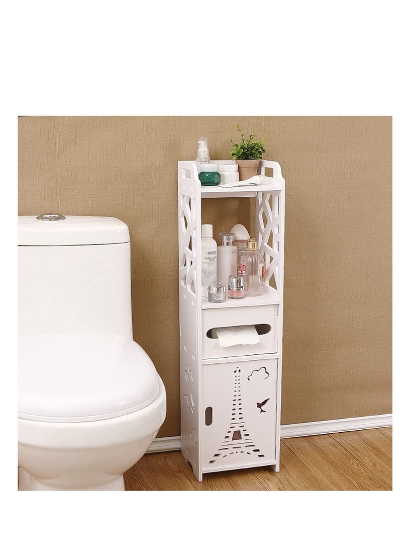 Bathroom Cabinet Floor-Standing Bathroom Toilet Furniture Cabinet White Wood-Plastic Board Cupboard Shelf Tissue Storage Rack